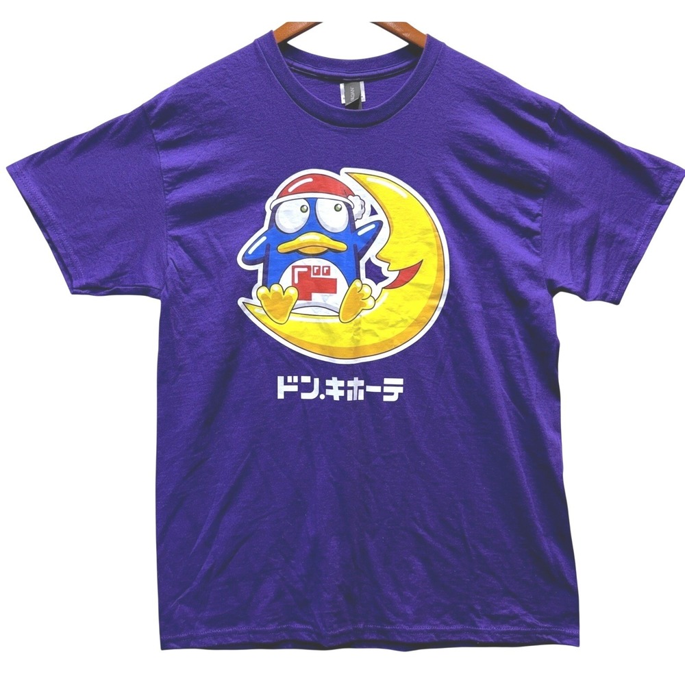 Don Quijote Donpen Penguin T-Shirt Mens L Purple‎  Japan Mascot Moon Anime